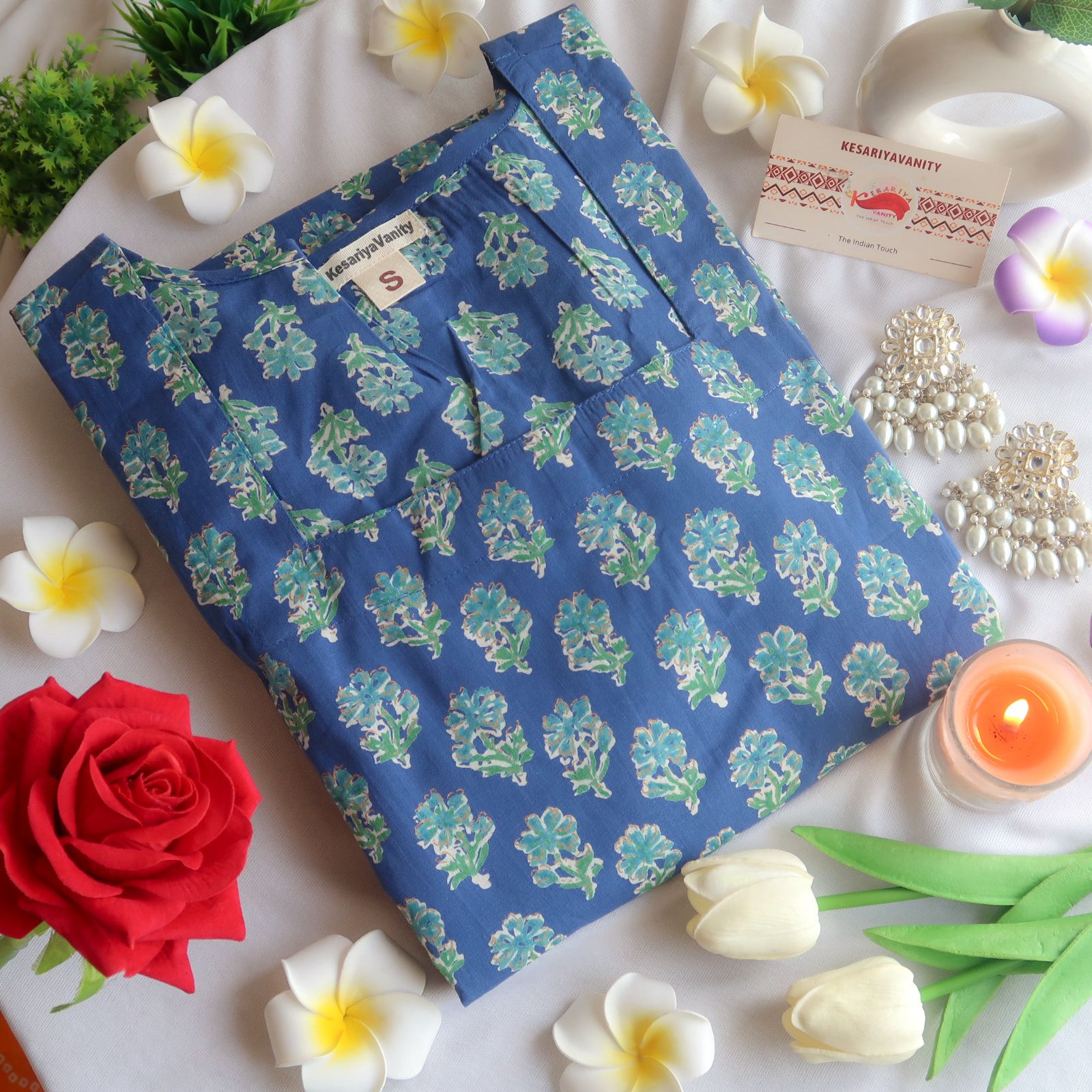 Ocean Bloom Fusion Churidaar Sleeves Long Kurta